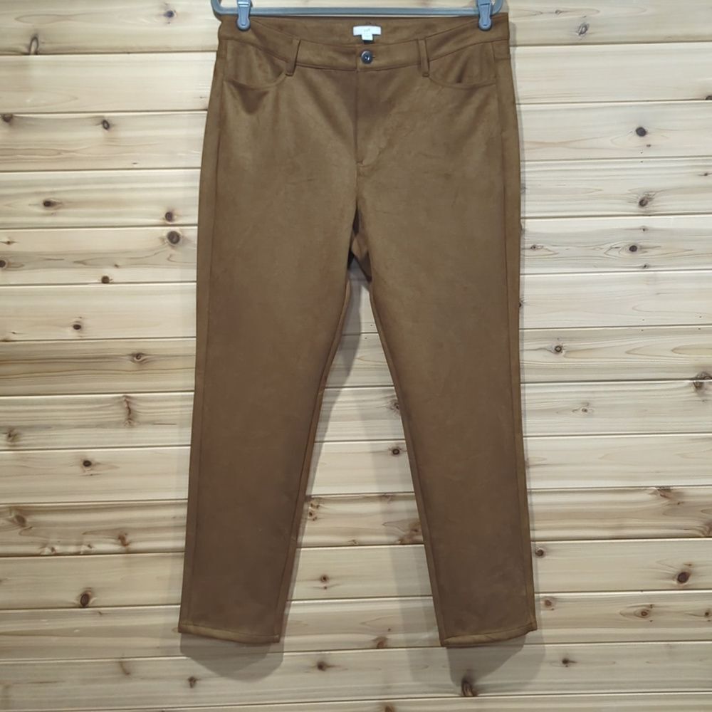 J. Jill Pants Womens 14 Tan Faux Suede Skinny Leg Pants